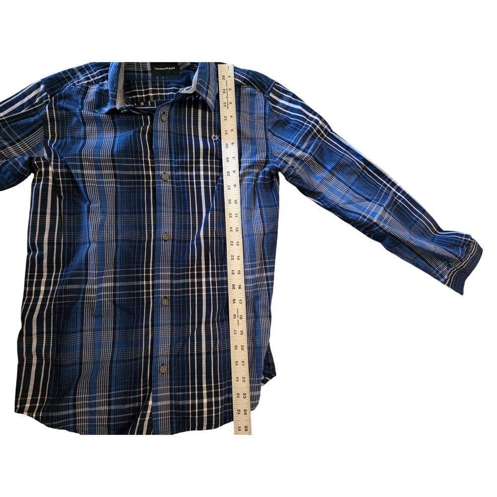 Calvin Klein Jeans Women's Blue Plaid Button Down Shirt Long Sleeve L 14/16 - Picture 6 of 7
